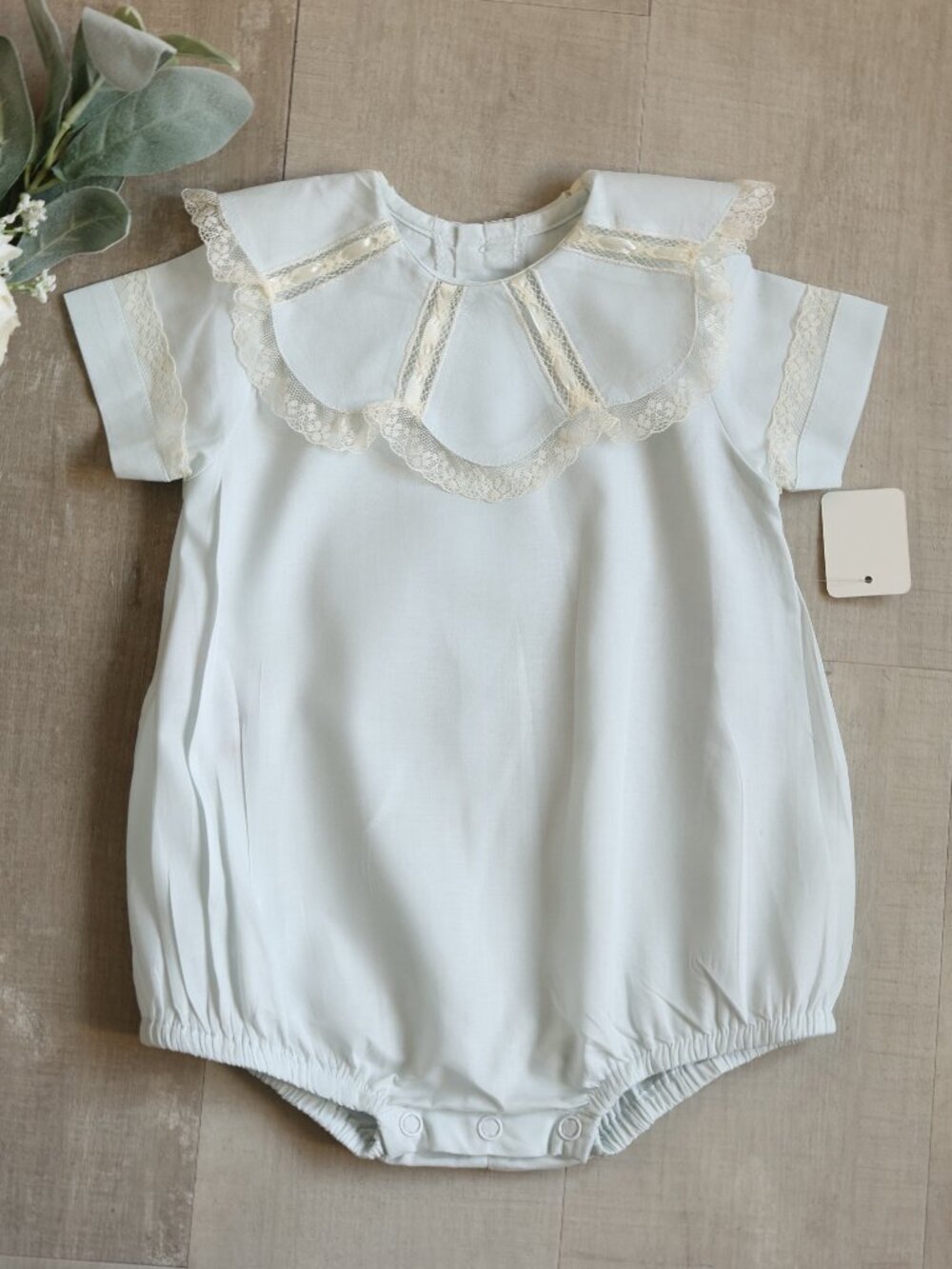 Boy's Blue Heirloom Bubble Vintage Collar Lace Inlay Special Occasion Portrait